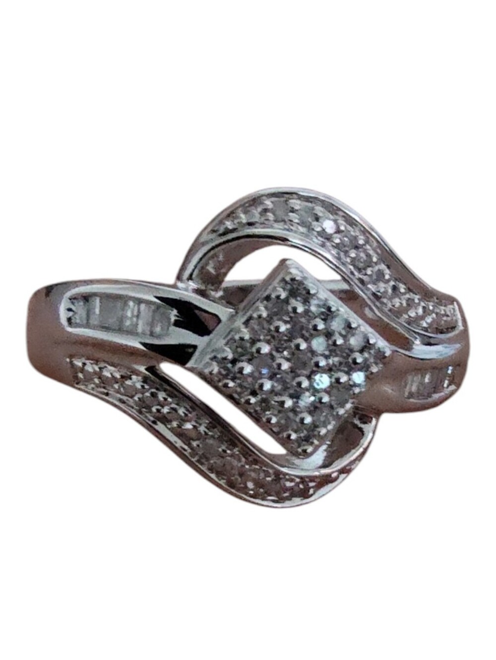 JTV SUN 925 White Diamond Woven Square Ring Size 7